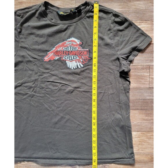 Harley Davidson Women's Sublimated Embroidery Eagle Cap Sleeve Shirt Y2K Size XL - Picture 2 of 10